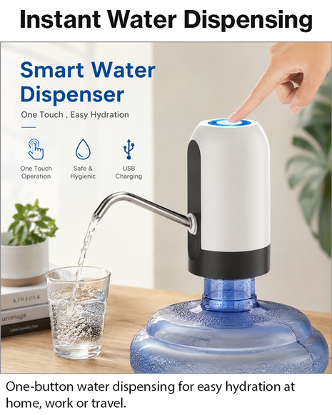 Automatic Bottle Water Dispenser White USB Rechargeable Pump