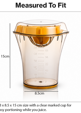 Manual Citrus Juicer with Measuring Cup & Lid – 2-in-1 Hand Reamer for Oranges, Lemons & Limes