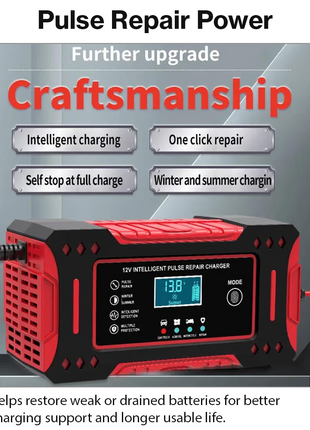 12V 6A Smart Pulse Battery Charger for 2Ah–100Ah Lead-Acid, AGM, Gel – Auto Repair, LCD Display