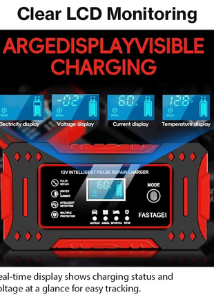 12V 6A Smart Pulse Battery Charger for 2Ah–100Ah Lead-Acid, AGM, Gel – Auto Repair, LCD Display