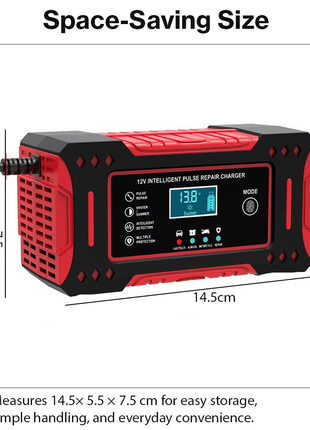 12V 6A Smart Pulse Battery Charger for 2Ah–100Ah Lead-Acid, AGM, Gel – Auto Repair, LCD Display
