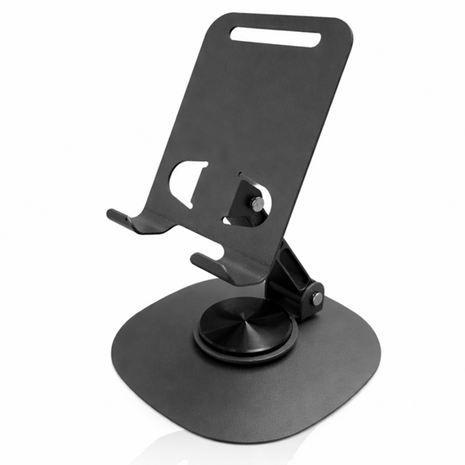 Aluminum Desktop Phone & Small Tablet Stand with 360° Rotating Base Silicone Pads Metal Desk Holder