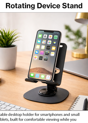 Aluminum Desktop Phone & Small Tablet Stand with 360° Rotating Base Silicone Pads Metal Desk Holder