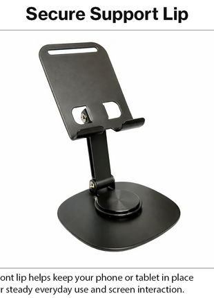 Aluminum Desktop Phone & Small Tablet Stand with 360° Rotating Base Silicone Pads Metal Desk Holder