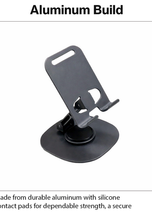 Aluminum Desktop Phone & Small Tablet Stand with 360° Rotating Base Silicone Pads Metal Desk Holder