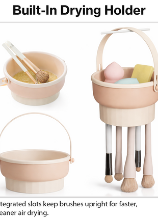 Silicone Makeup Brush Cleaner Bowl with Drying Holder