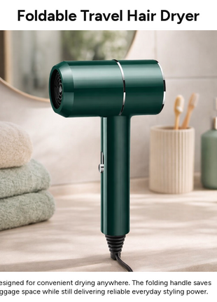 Mini Foldable Travel Hair Dryer 800W Compact DC Motor Dual Speed Dual Heat-240V Portable with Concentrator Nozzle