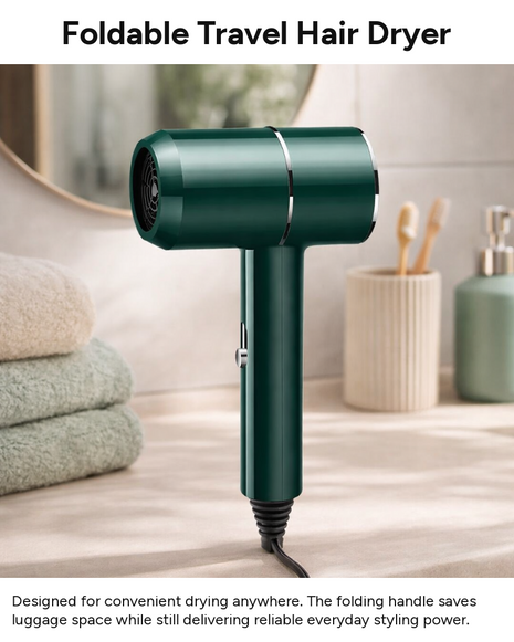 Mini Foldable Travel Hair Dryer 800W Compact DC Motor Dual Speed Dual Heat-240V Portable with Concentrator Nozzle
