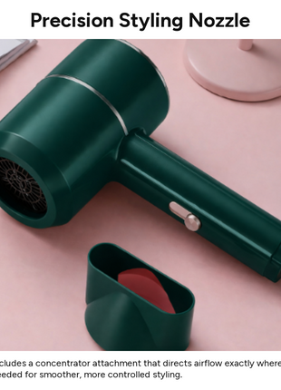 Mini Foldable Travel Hair Dryer 800W Compact DC Motor Dual Speed Dual Heat-240V Portable with Concentrator Nozzle
