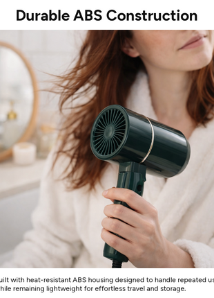 Mini Foldable Travel Hair Dryer 800W Compact DC Motor Dual Speed Dual Heat-240V Portable with Concentrator Nozzle