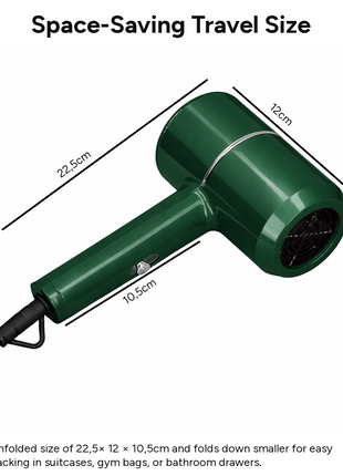 Mini Foldable Travel Hair Dryer 800W Compact DC Motor Dual Speed Dual Heat-240V Portable with Concentrator Nozzle