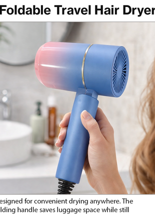 Mini Foldable Travel Hair Dryer 800W Compact DC Motor Dual Speed Dual Heat 240V Portable with Concentrator Nozzle