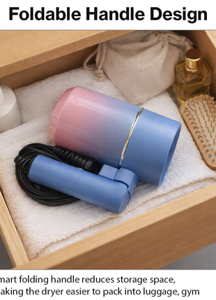Mini Foldable Travel Hair Dryer 800W Compact DC Motor Dual Speed Dual Heat 240V Portable with Concentrator Nozzle