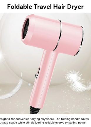 Mini Foldable Travel Hair Dryer 800W Compact DC Motor Dual Speed Dual Heat 240V-Portable with Concentrator Nozzle
