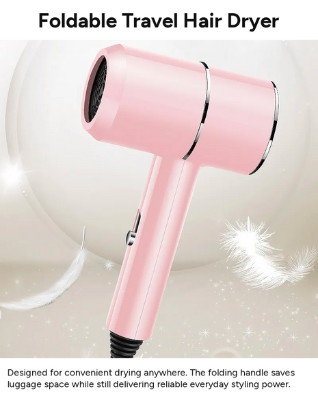 Mini Foldable Travel Hair Dryer 800W Compact DC Motor Dual Speed Dual Heat 240V-Portable with Concentrator Nozzle