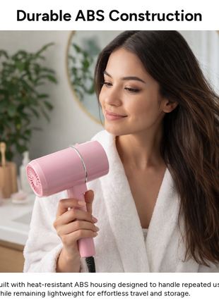 Mini Foldable Travel Hair Dryer 800W Compact DC Motor Dual Speed Dual Heat 240V-Portable with Concentrator Nozzle