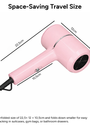 Mini Foldable Travel Hair Dryer 800W Compact DC Motor Dual Speed Dual Heat 240V-Portable with Concentrator Nozzle