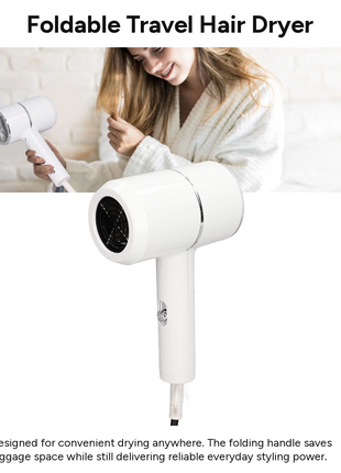 Mini Foldable Travel Hair Dryer 800W Compact DC Motor Dual Speed Dual Heat 240V Portable with Concentrator Nozzle