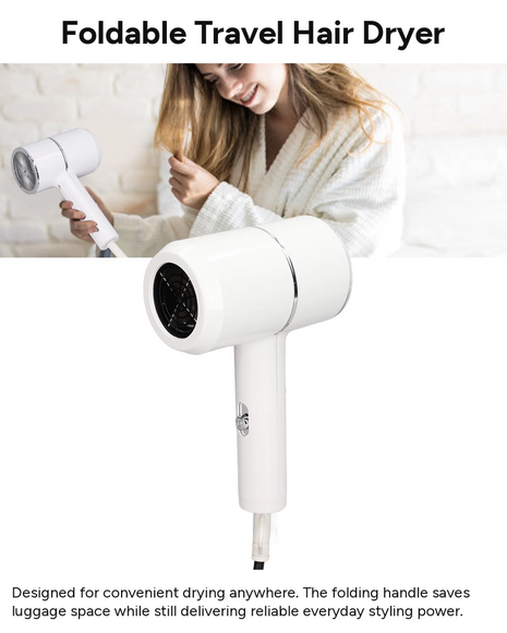 Mini Foldable Travel Hair Dryer 800W Compact DC Motor Dual Speed Dual Heat 240V Portable with Concentrator Nozzle