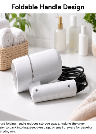 Mini Foldable Travel Hair Dryer 800W Compact DC Motor Dual Speed Dual Heat 240V Portable with Concentrator Nozzle