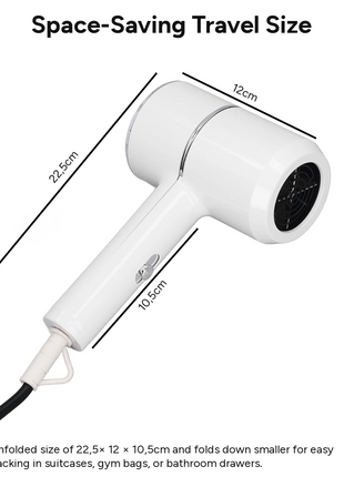 Mini Foldable Travel Hair Dryer 800W Compact DC Motor Dual Speed Dual Heat 240V Portable with Concentrator Nozzle