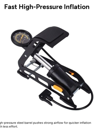 Foot Pump with Gauge – High-Pressure Steel Frame Pedal Inflator – Multi-Valve Compatibility