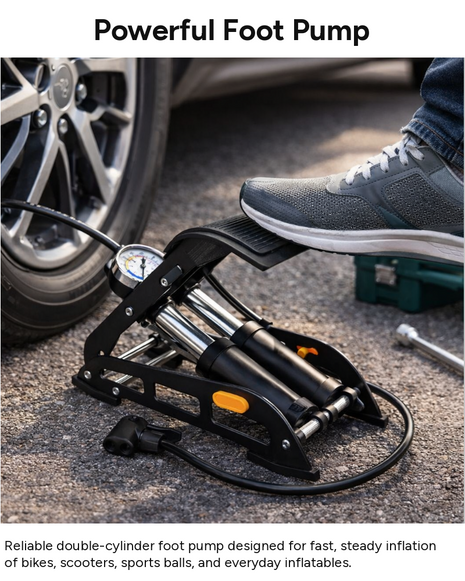 High Pressure Professional Double Cylinder Air Bicycle Foot Pump