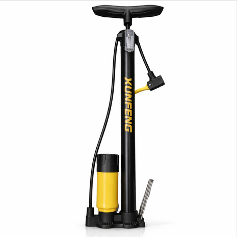 Manual Floor Air Pump 7 Bar (101 PSI) Portable Tire Inflator for Bicycle, Car, Motorcycle & Sports Balls – Black Yellow Steel Pump