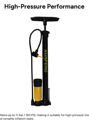 Manual Floor Air Pump 7 Bar (101 PSI) Portable Tire Inflator for Bicycle, Car, Motorcycle & Sports Balls – Black Yellow Steel Pump