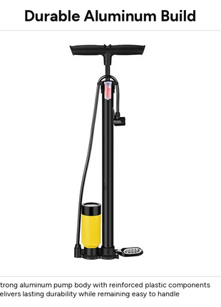 Manual Floor Air Pump 7 Bar (101 PSI) Portable Tire Inflator for Bicycle, Car, Motorcycle & Sports Balls – Black Yellow Steel Pump