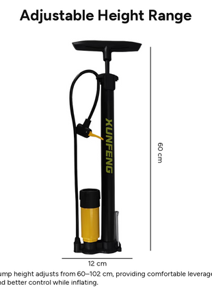 Manual Floor Air Pump 7 Bar (101 PSI) Portable Tire Inflator for Bicycle, Car, Motorcycle & Sports Balls – Black Yellow Steel Pump