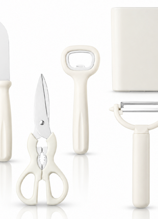 5-Piece Kitchen Tool Set – Scissors, Paring Knife, Peeler & Bottle Opener with Storage Stand