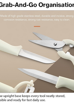5-Piece Kitchen Tool Set – Scissors, Paring Knife, Peeler & Bottle Opener with Storage Stand