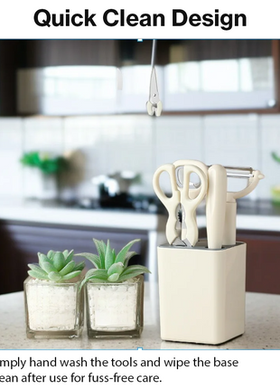 5-Piece Kitchen Tool Set – Scissors, Paring Knife, Peeler & Bottle Opener with Storage Stand