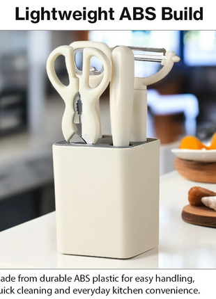 5-Piece Kitchen Tool Set – Scissors, Paring Knife, Peeler & Bottle Opener with Storage Stand
