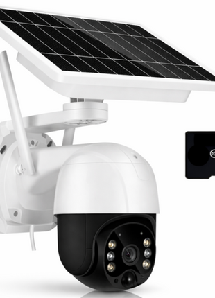 Solar Powered PTZ Security Camera WiFi IP66 Waterproof Motion Detection IR & Full Color Night Vision 3W USB-C 128GB MicroSD Support