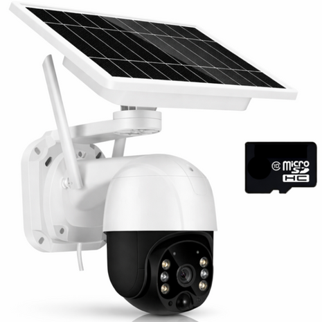 Solar Powered PTZ Security Camera WiFi IP66 Waterproof Motion Detection IR & Full Color Night Vision 3W USB-C 128GB MicroSD Support