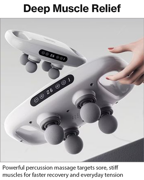 4-Head Percussion Massage Gun, 12W Deep Tissue Massager, USB-C Rechargeable, 20 Speeds, 6 Modes, LCD Display, 120 min Battery