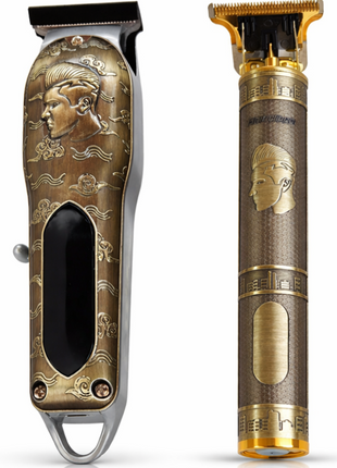 Professional T-Blade Hair Clipper Trimmer Set with Digital Display, Stainless Steel Blade, Cordless Rechargeable Grooming Kit, Gold/Silver