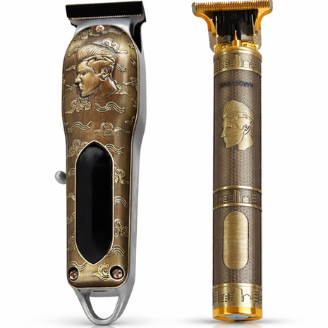 Professional T-Blade Hair Clipper Trimmer Set with Digital Display, Stainless Steel Blade, Cordless Rechargeable Grooming Kit, Gold/Silver