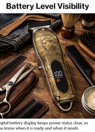 Professional T-Blade Hair Clipper Trimmer Set with Digital Display, Stainless Steel Blade, Cordless Rechargeable Grooming Kit, Gold/Silver