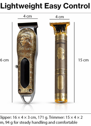 Professional T-Blade Hair Clipper Trimmer Set with Digital Display, Stainless Steel Blade, Cordless Rechargeable Grooming Kit, Gold/Silver