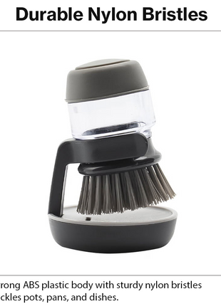 Soap Dispensing Palm Brush with Storage Stand – Refillable Dish Scrubber for Kitchen