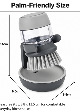 Soap Dispensing Palm Brush with Storage Stand – Refillable Dish Scrubber for Kitchen