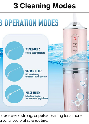 Cordless 230ml Electric Water Flosser, 3 Modes, 4 Jet Tips, Rechargeable Oral Irrigator for Adults Pink