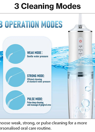 Cordless 230ml Electric Water Flosser, 3 Modes, 4 Jet Tips, Rechargeable Oral Irrigator for Adults