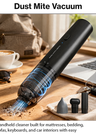 Handheld Dust Mite Vacuum Cleaner USB-C Rechargeable Mattress & Fabric Cleaner with Multi-Nozzle Attachments Low Noise Portable Black