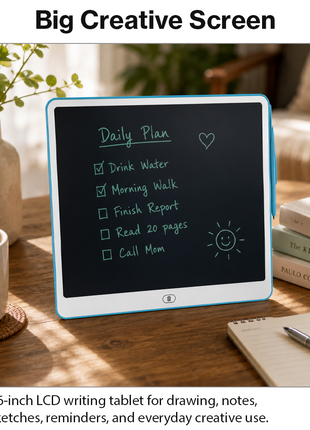 16 Inch LCD Writing Tablet for Kids Reusable Drawing Sketch Pad with One-Touch Erase Lock Screen Blue