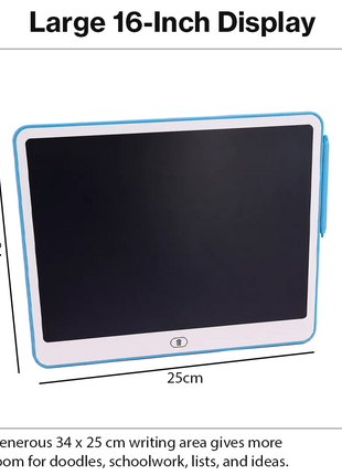 16 Inch LCD Writing Tablet for Kids Reusable Drawing Sketch Pad with One-Touch Erase Lock Screen Blue