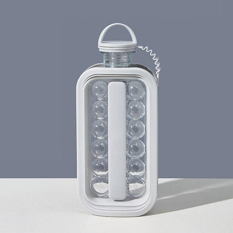 2-in-1 Portable Ice Cube Maker Water Bottle, BPA-Free Food Contact Material, 1.4L Pull-Out Capacity  GREY